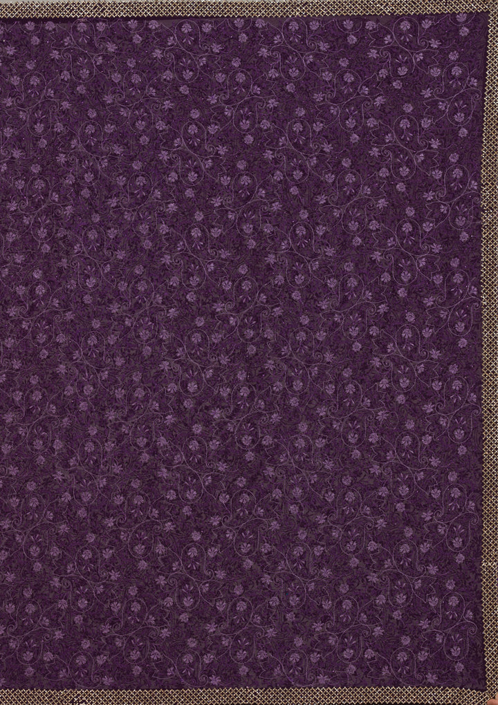 Purple Threadwork Soft Raw Silk Saree