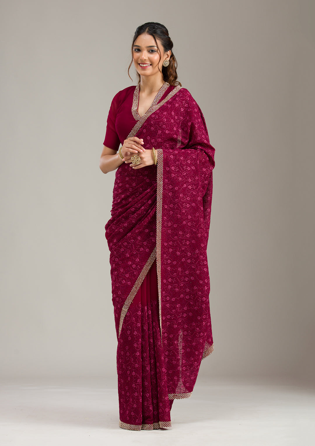 Wine Kashmiri Georgette Saree