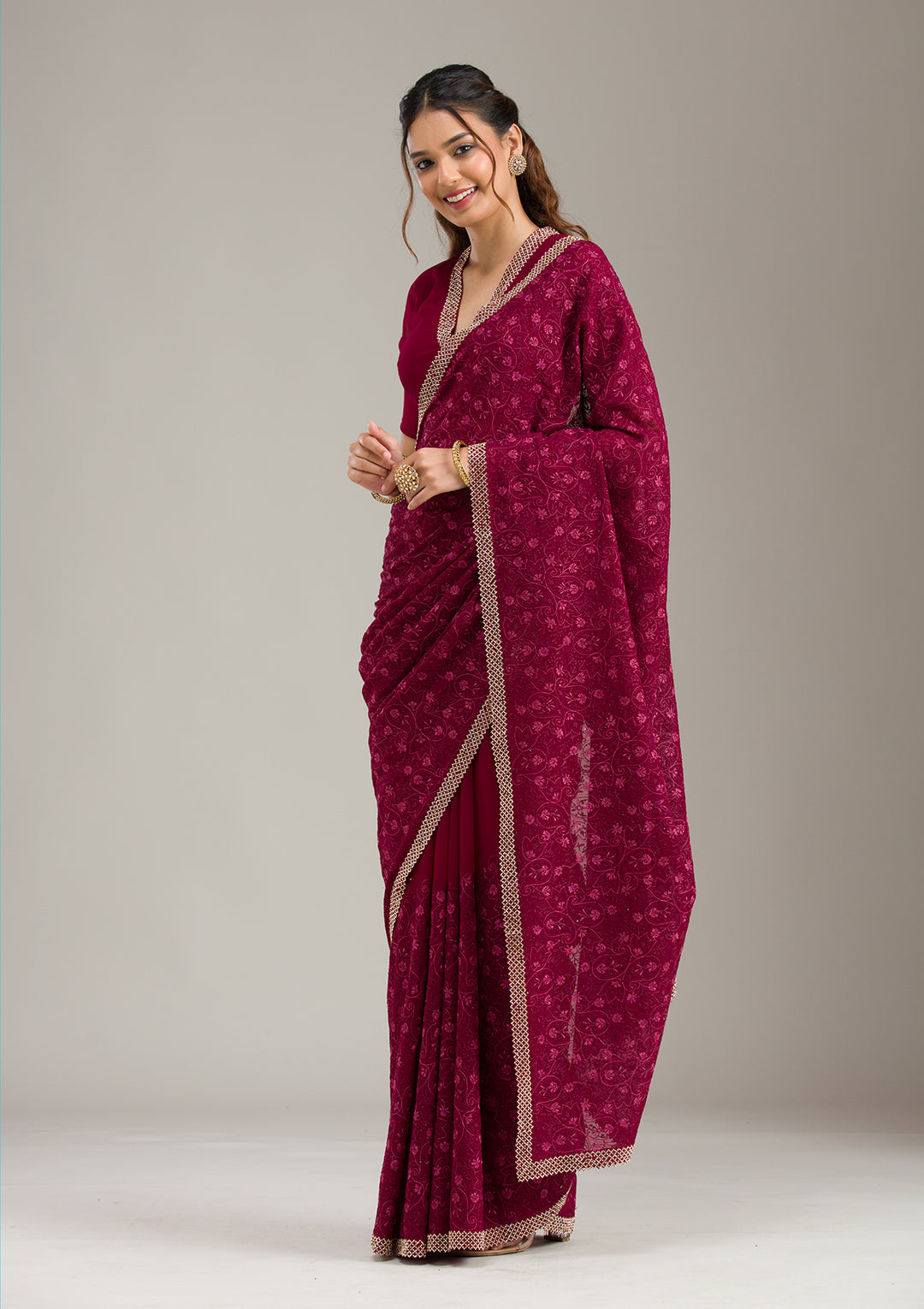 Wine Kashmiri Georgette Saree