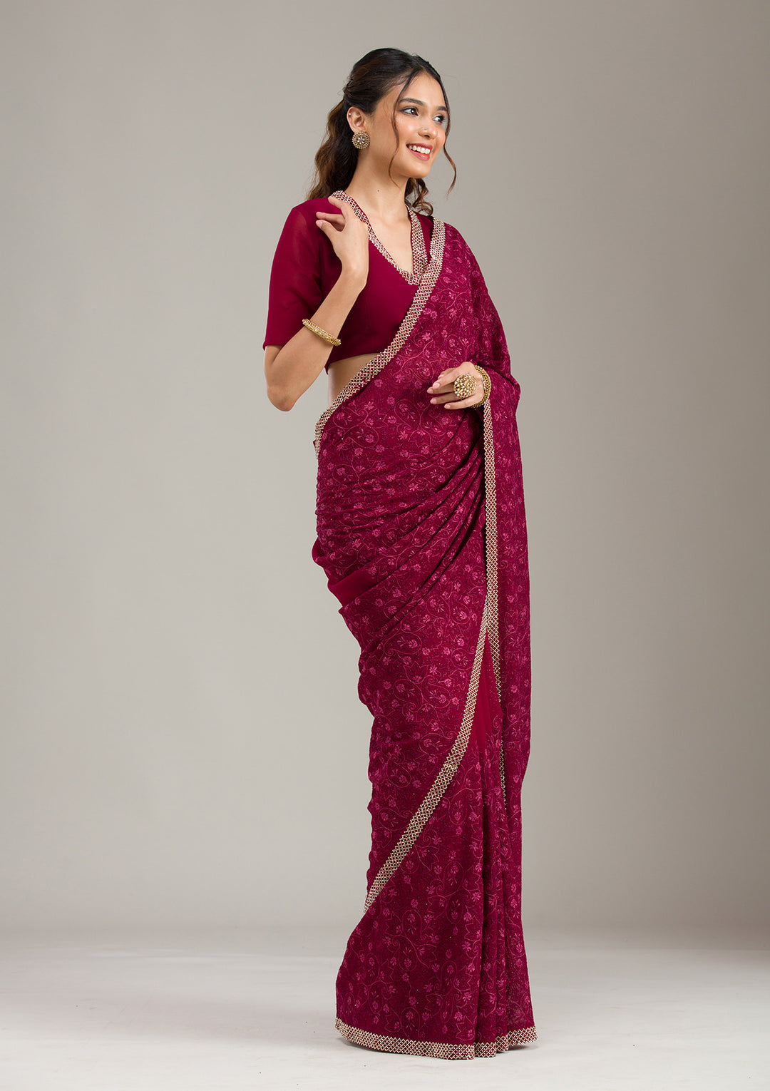 Wine Kashmiri Georgette Saree