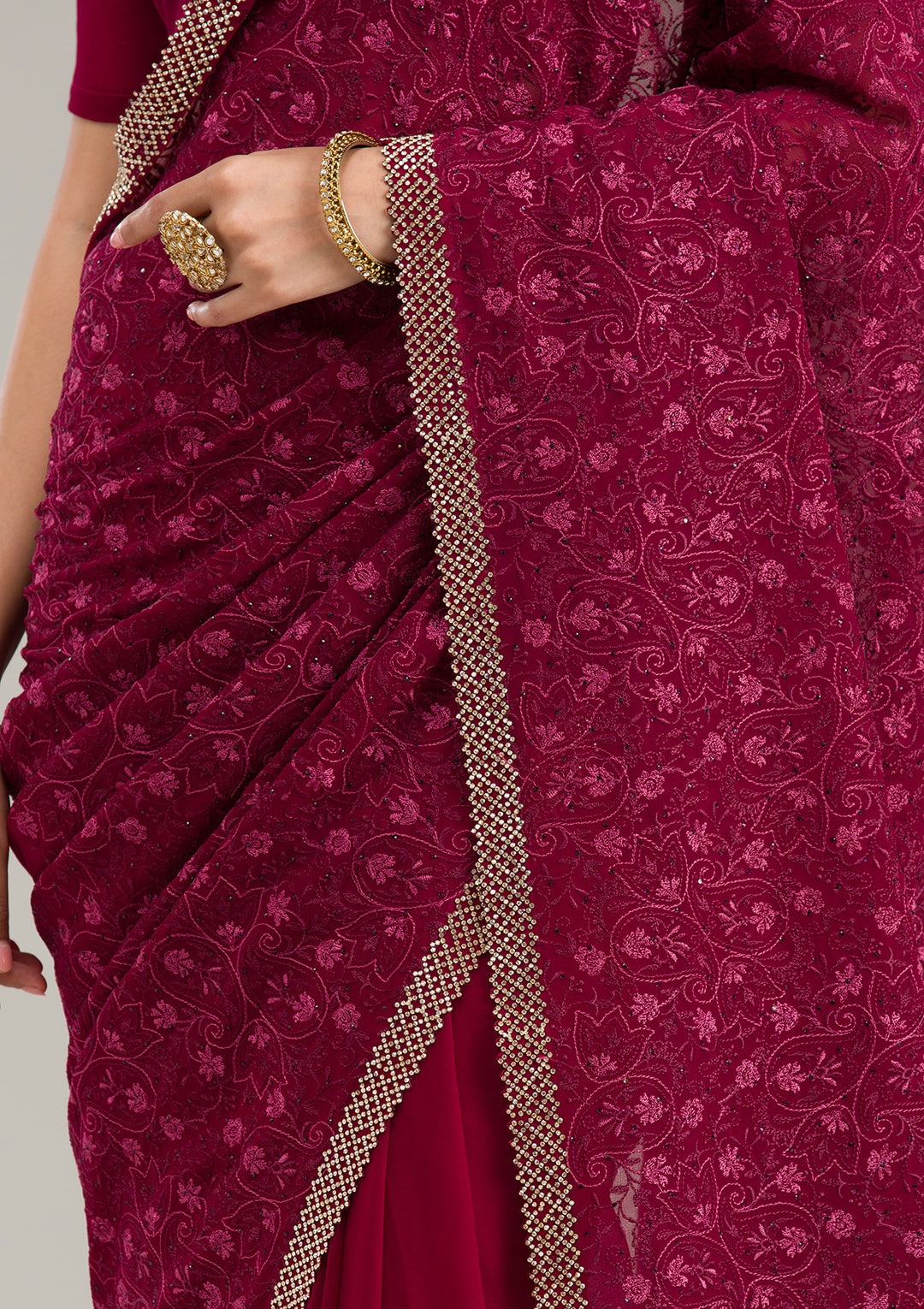 Wine Kashmiri Georgette Saree