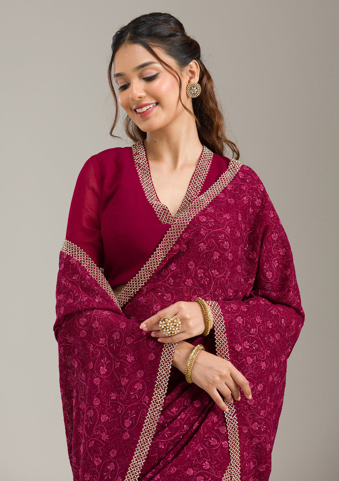 Wine Kashmiri Georgette Saree