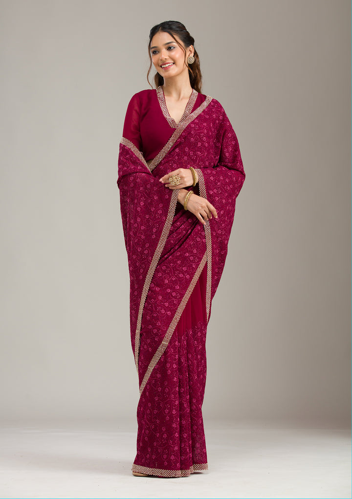 Wine Kashmiri Georgette Saree