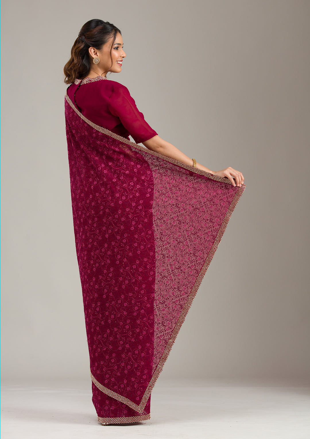 Wine Kashmiri Georgette Saree