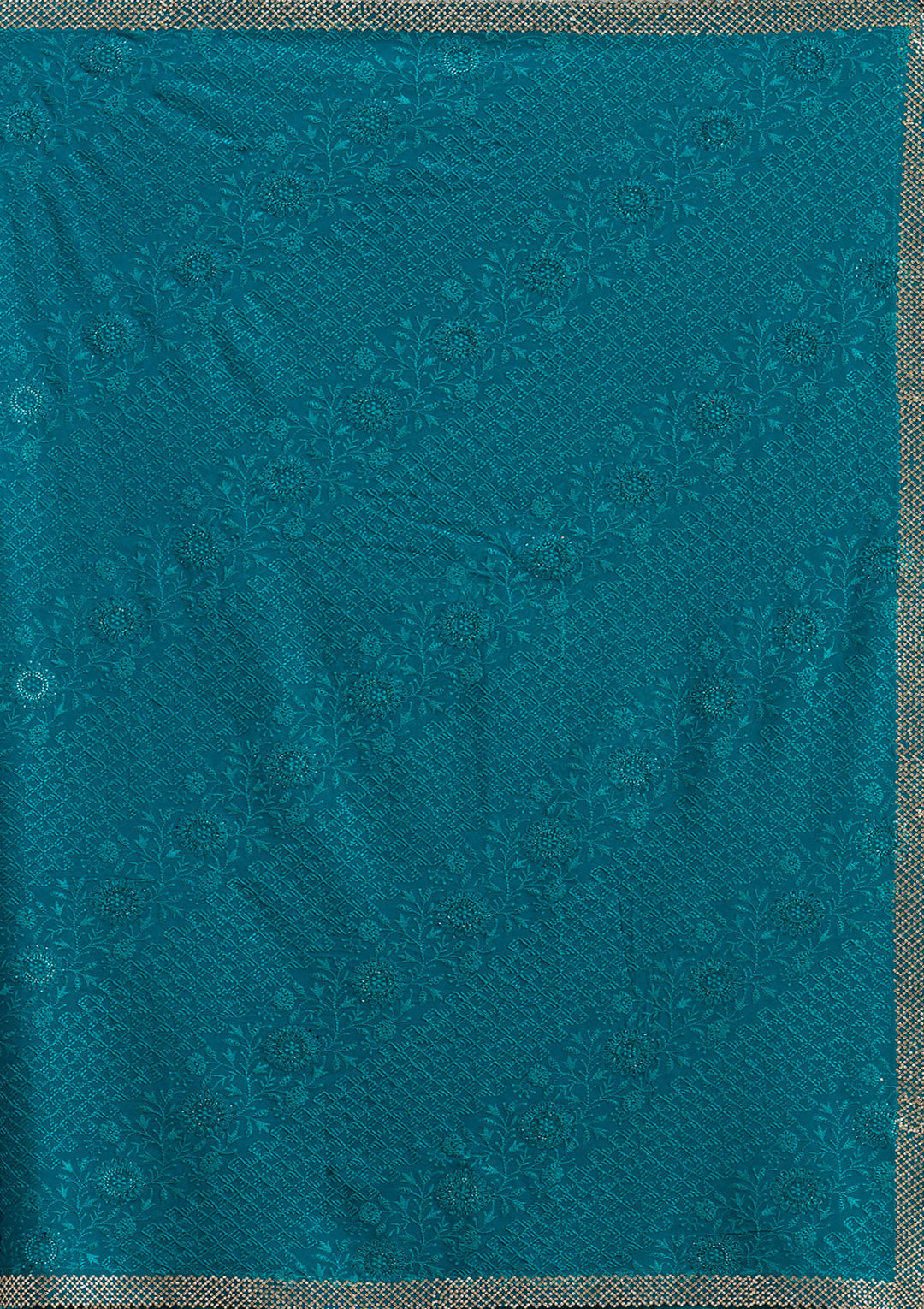 Teal Green Threadwork Georgette Saree
