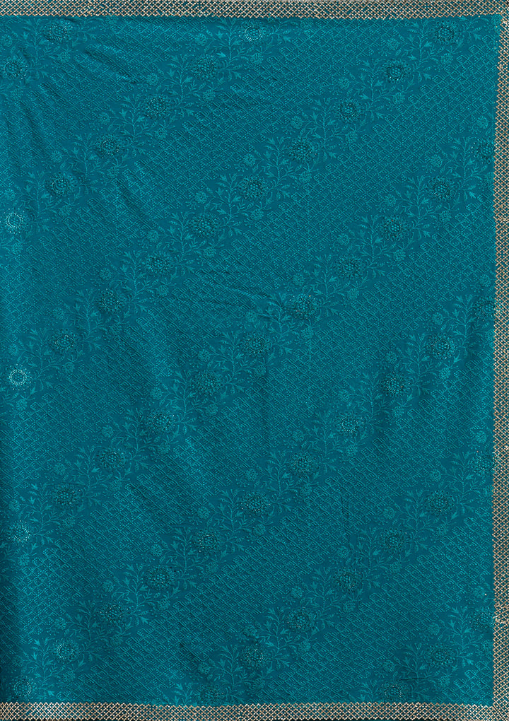 Teal Green Threadwork Georgette Saree