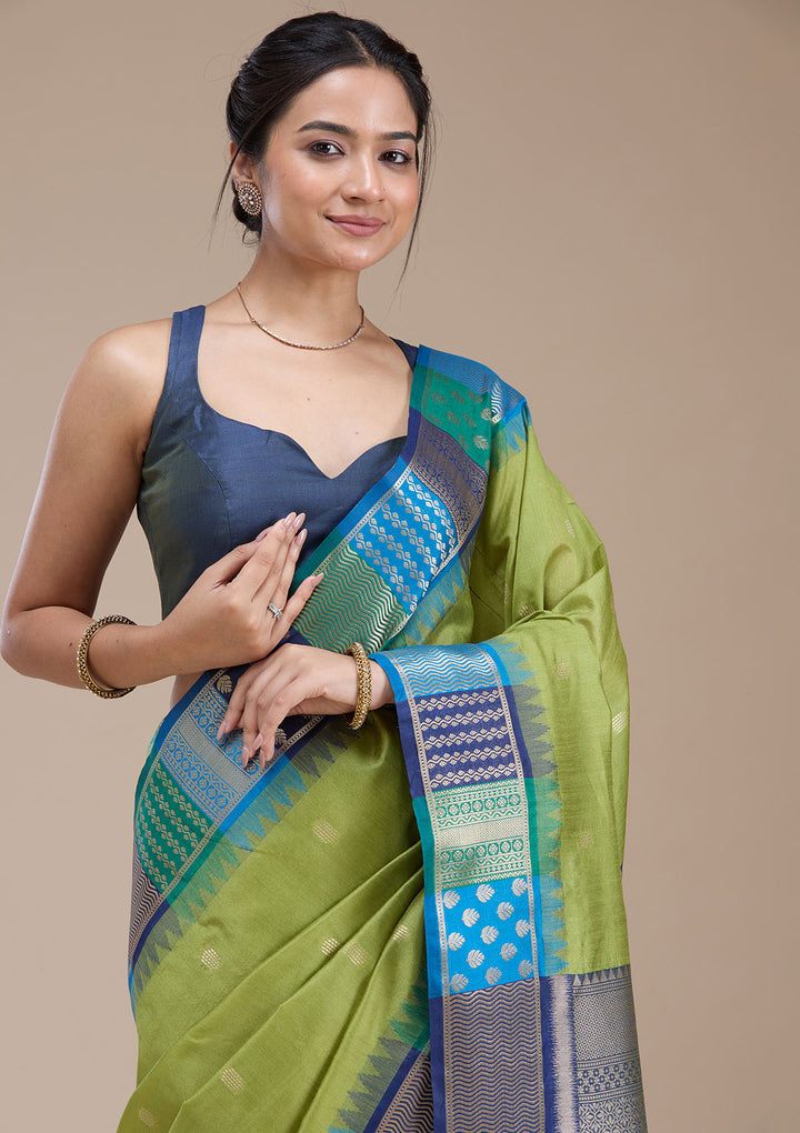 Leaf Green Printed Art Silk Saree