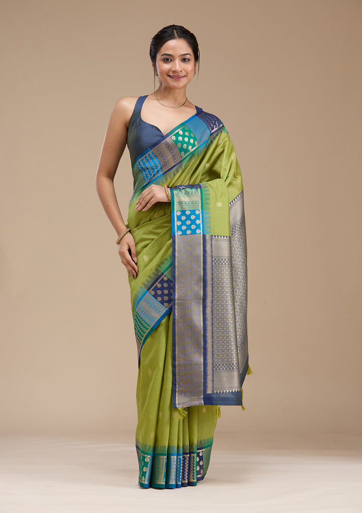 Leaf Green Printed Art Silk Saree