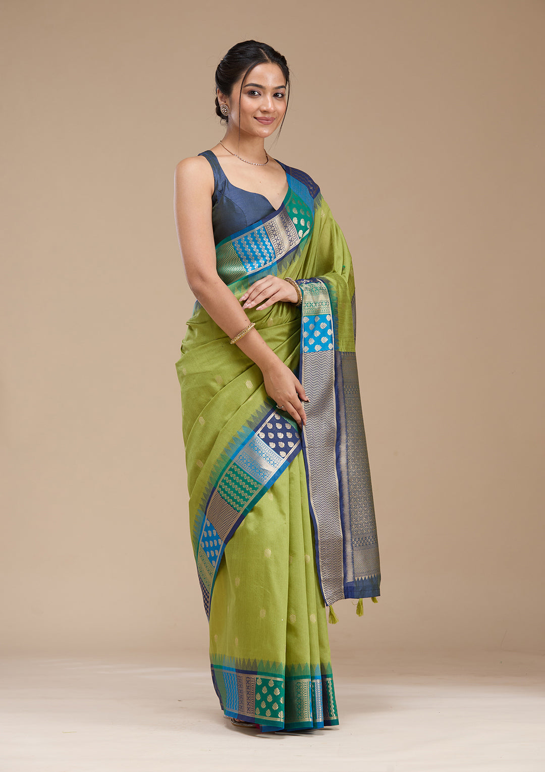 Leaf Green Printed Art Silk Saree