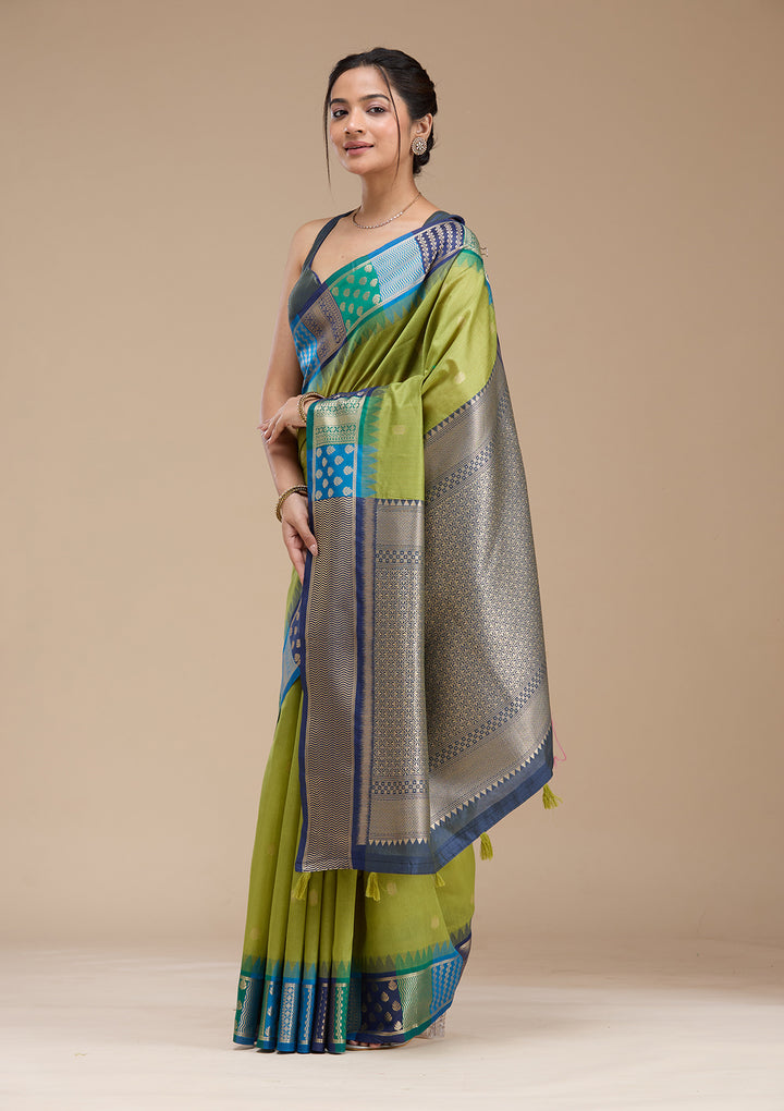 Leaf Green Printed Art Silk Saree