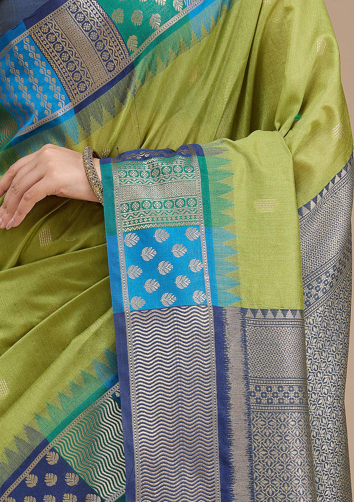 Leaf Green Printed Art Silk Saree