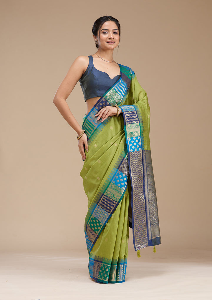 Leaf Green Printed Art Silk Saree