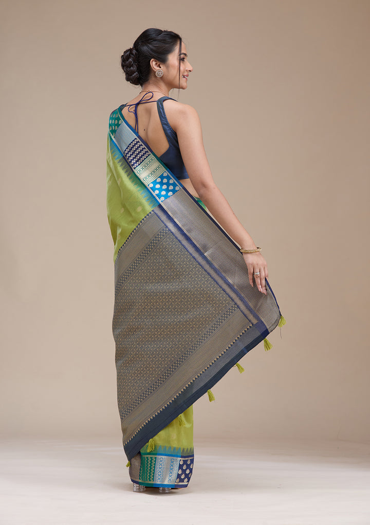 Leaf Green Printed Art Silk Saree