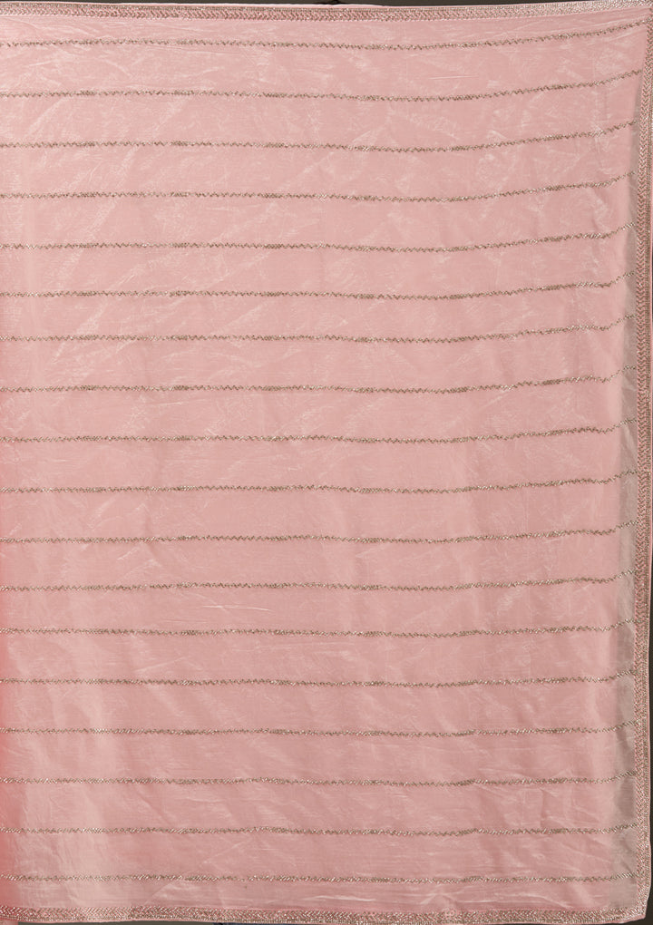 Gajari Pink Zariwork (Gold) Chinon Saree