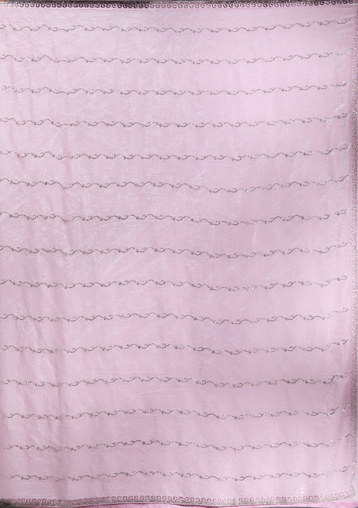 Onion Pink Gold Zariwork Chinon Saree