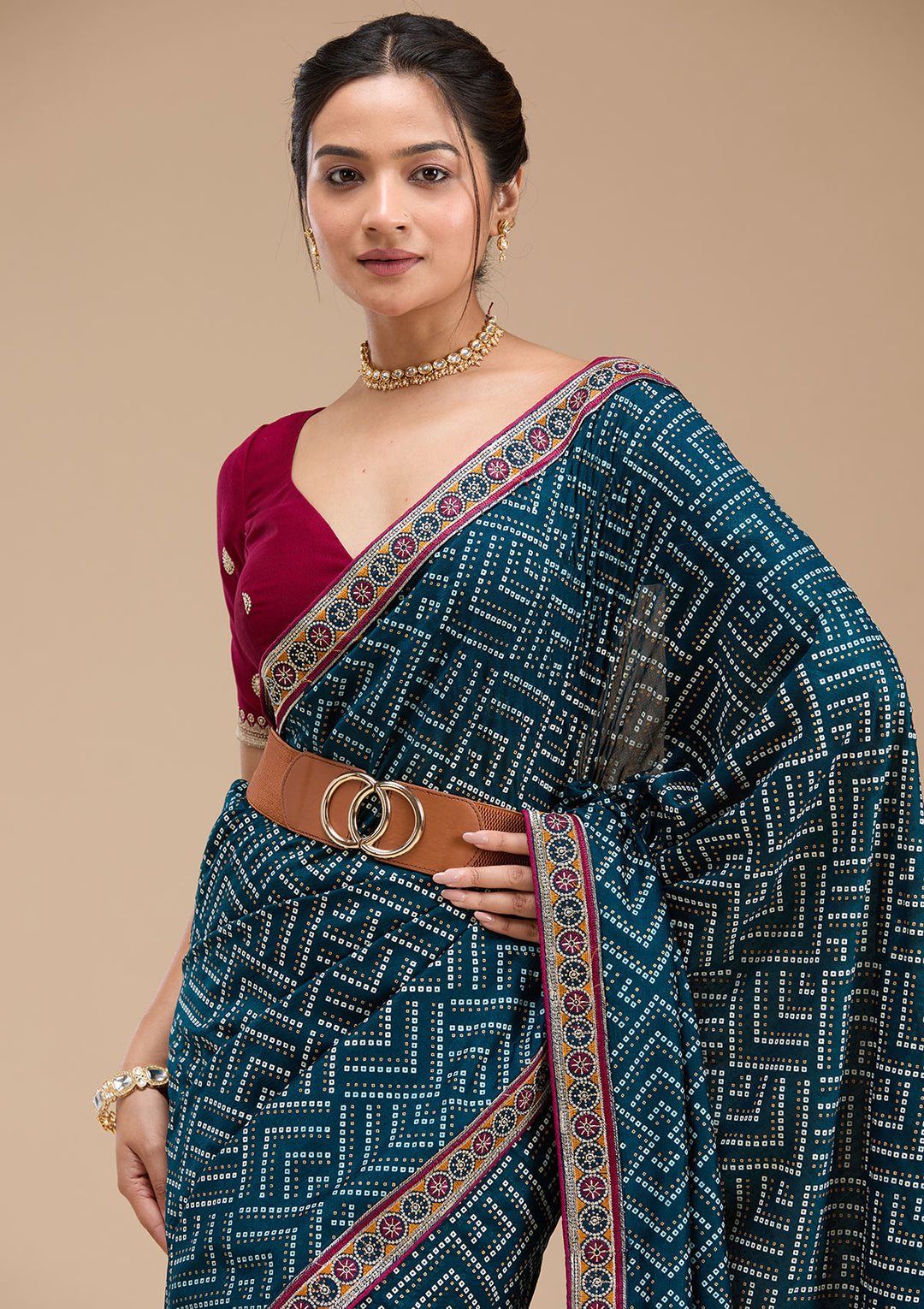 Teal Green Printed Soft Raw Silk Saree