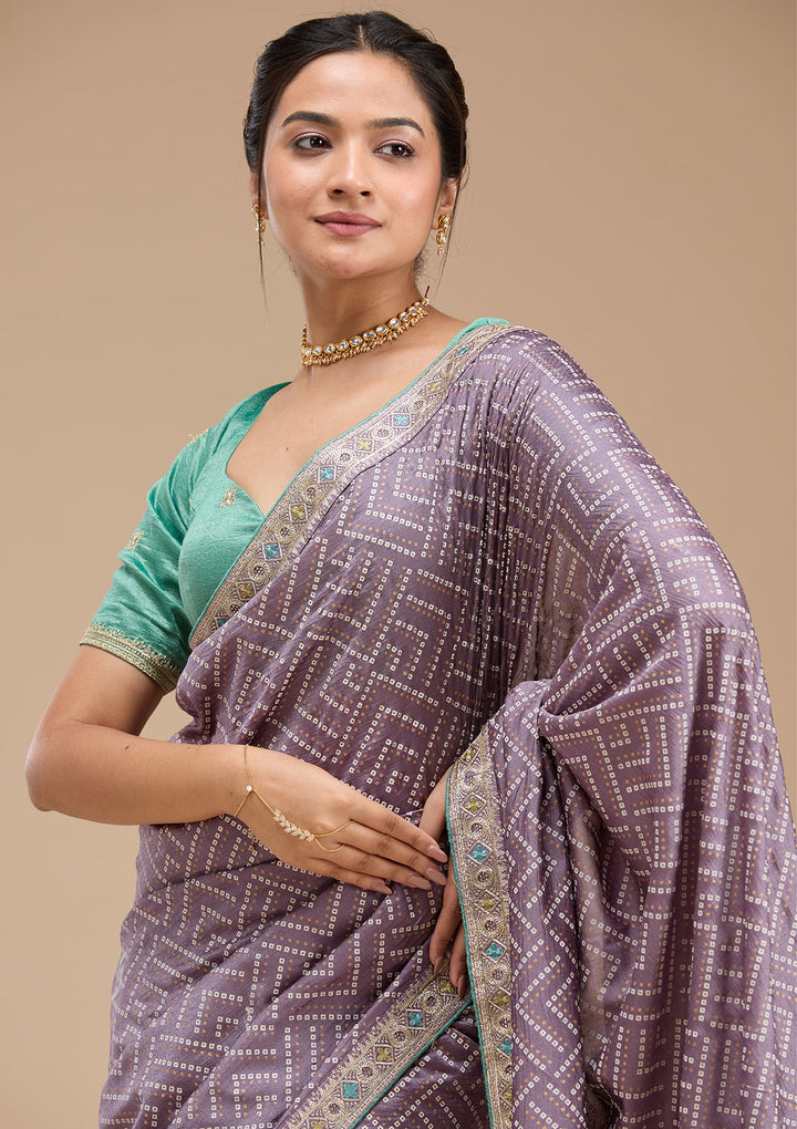 Lavender Printed Soft Raw Silk Saree