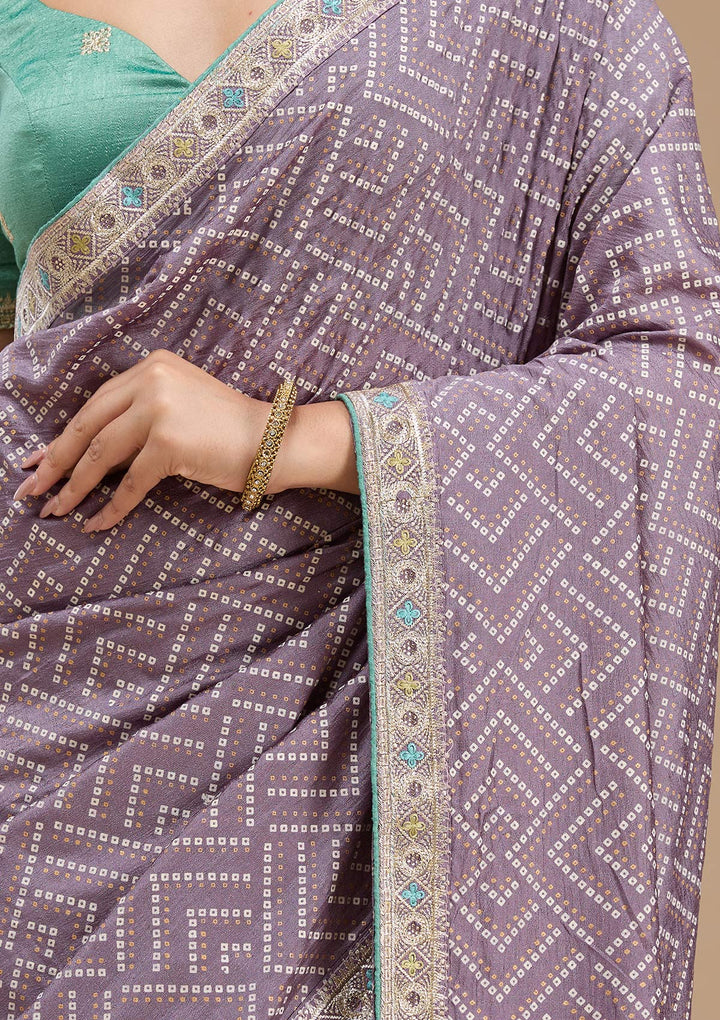 Lavender Printed Soft Raw Silk Saree