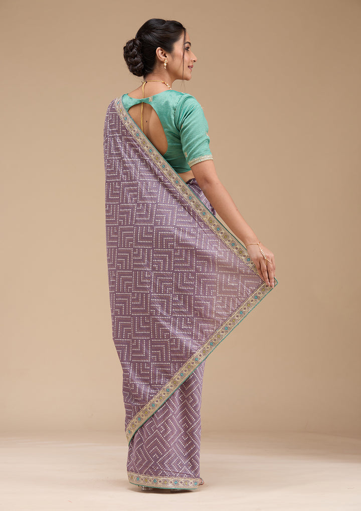 Lavender Printed Soft Raw Silk Saree