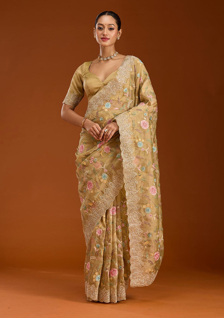 Mehendi Cording Tissue Saree
