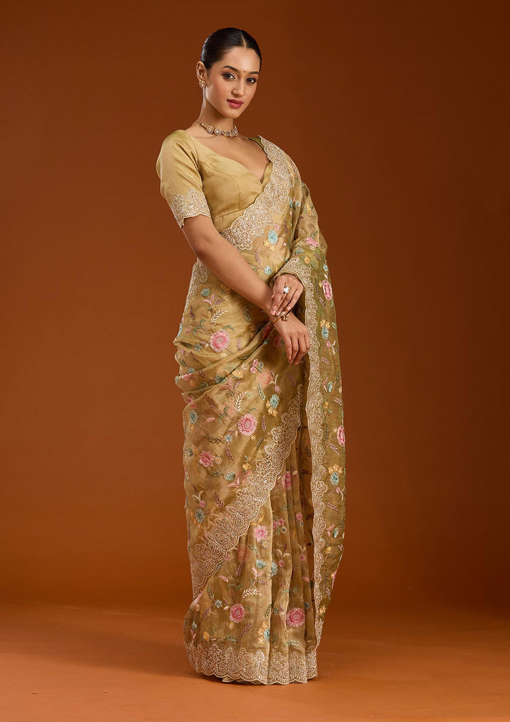Mehendi Cording Tissue Saree