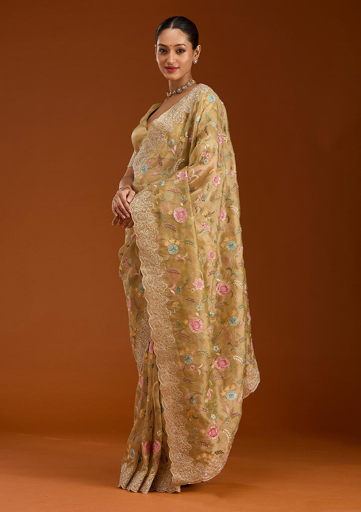 Mehendi Cording Tissue Saree