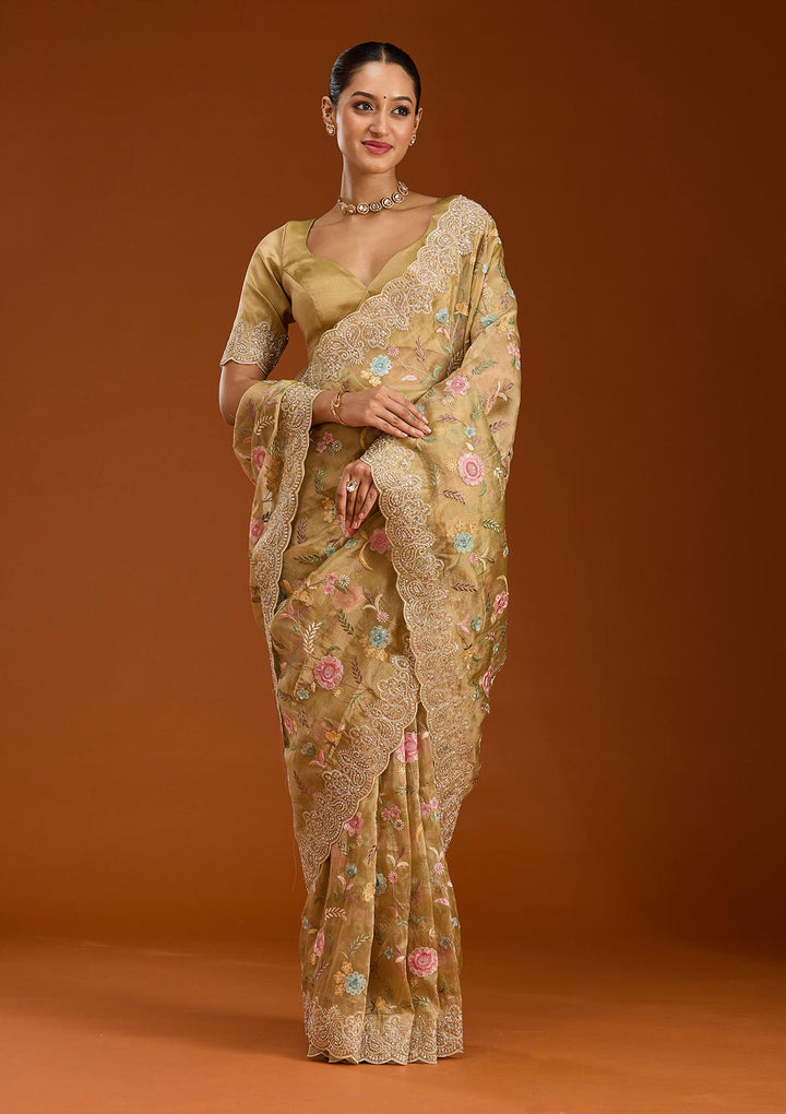 Mehendi Cording Tissue Saree