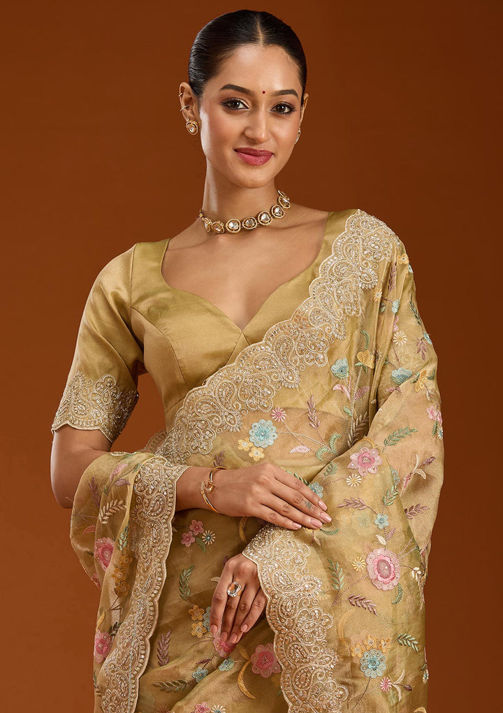 Mehendi Cording Tissue Saree