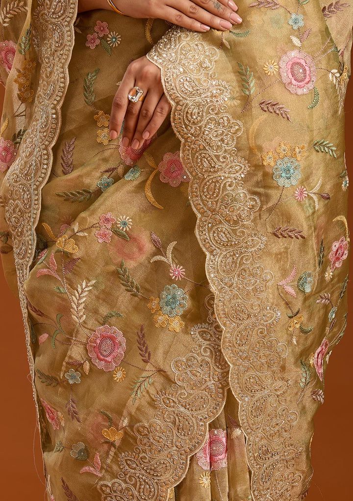 Mehendi Cording Tissue Saree