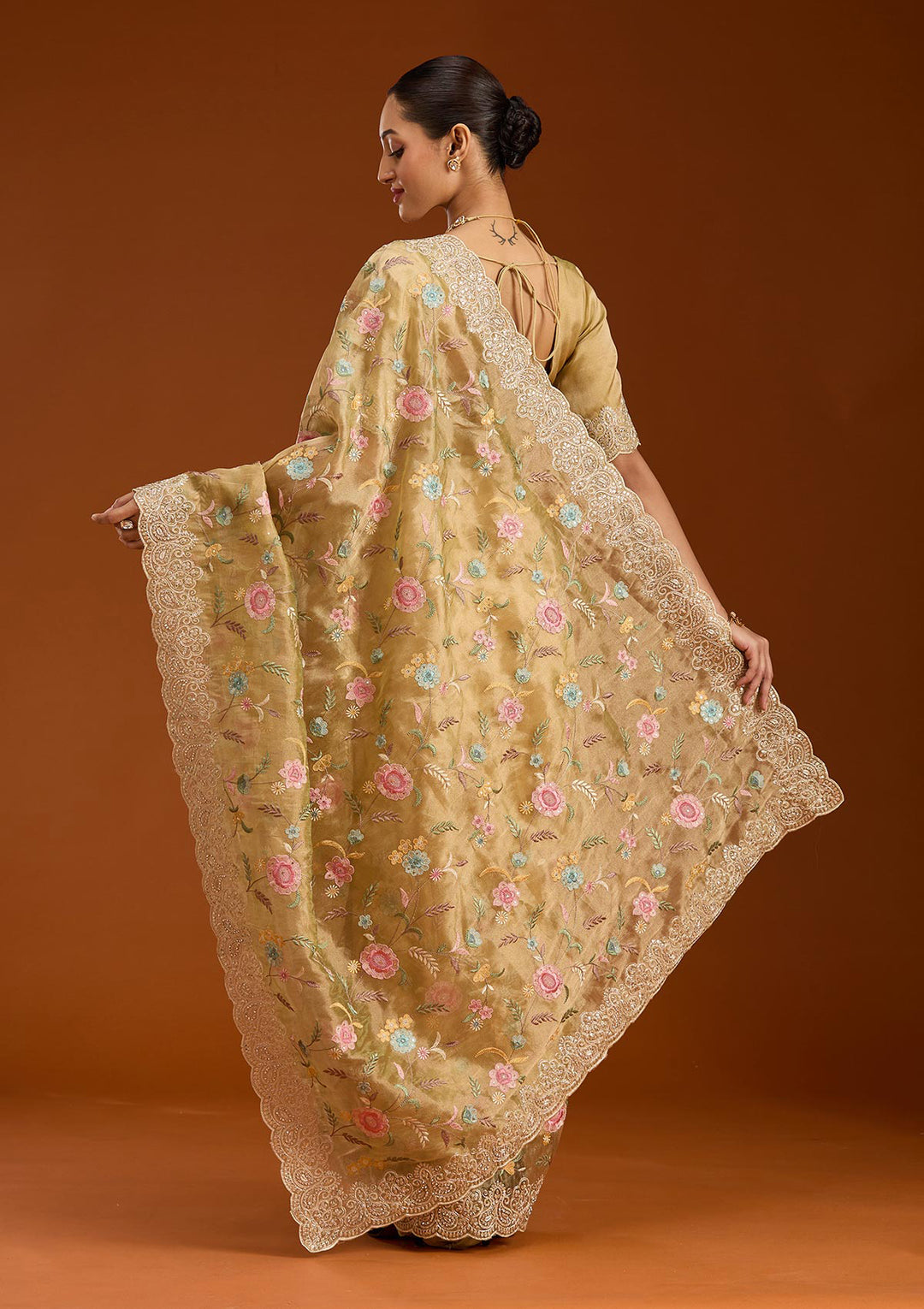 Mehendi Cording Tissue Saree