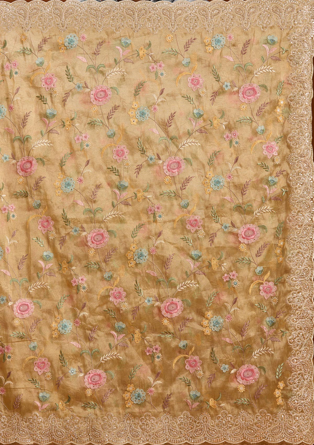 Mehendi Cording Tissue Saree