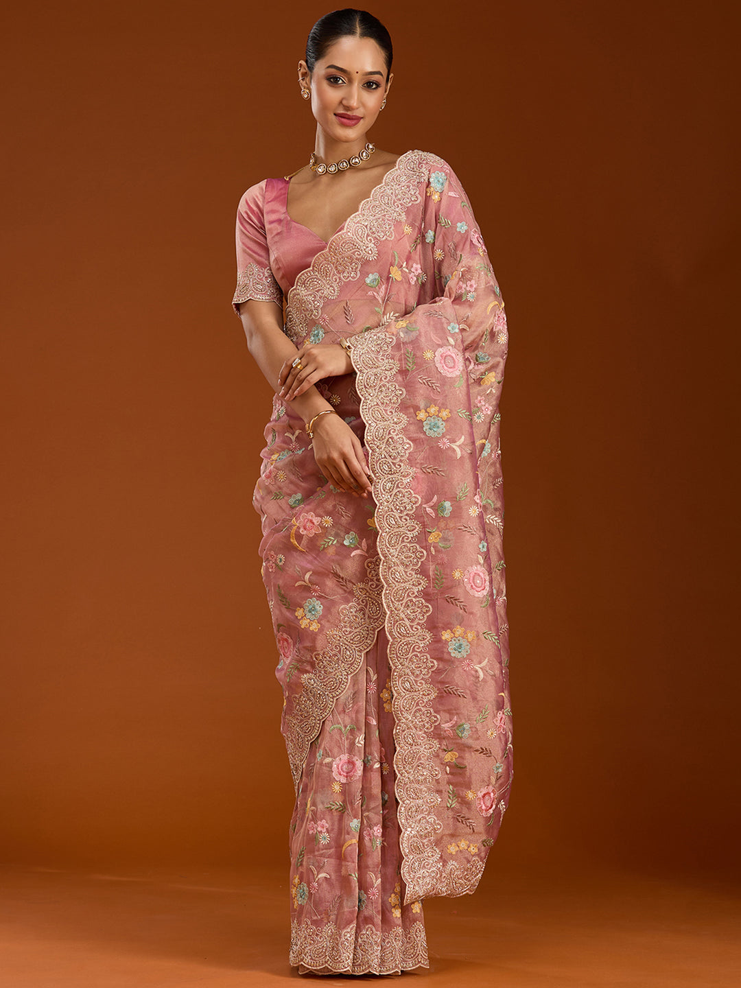 Onion Pink Cording Tissue Saree