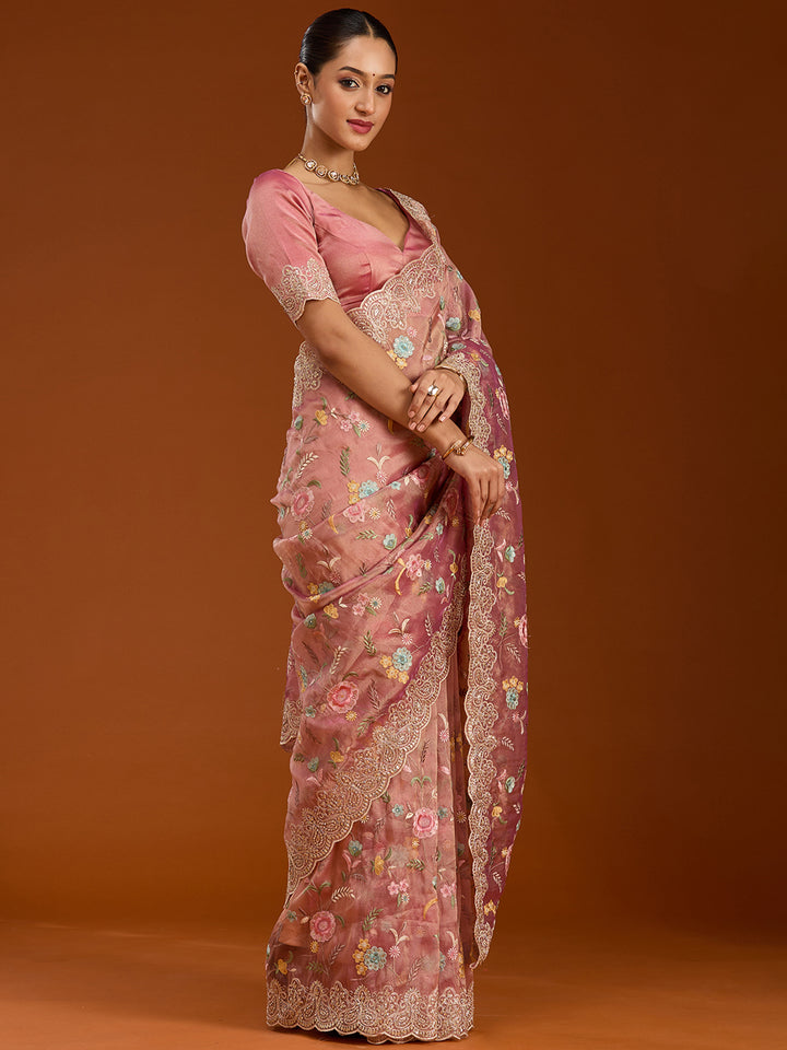 Onion Pink Cording Tissue Saree