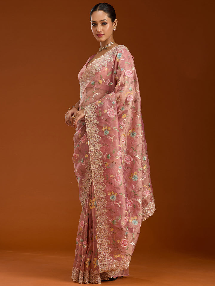 Onion Pink Cording Tissue Saree