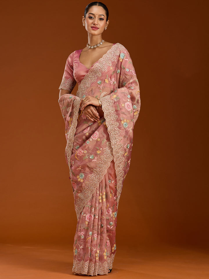 Onion Pink Cording Tissue Saree