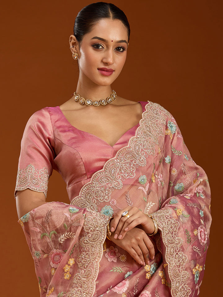 Onion Pink Cording Tissue Saree
