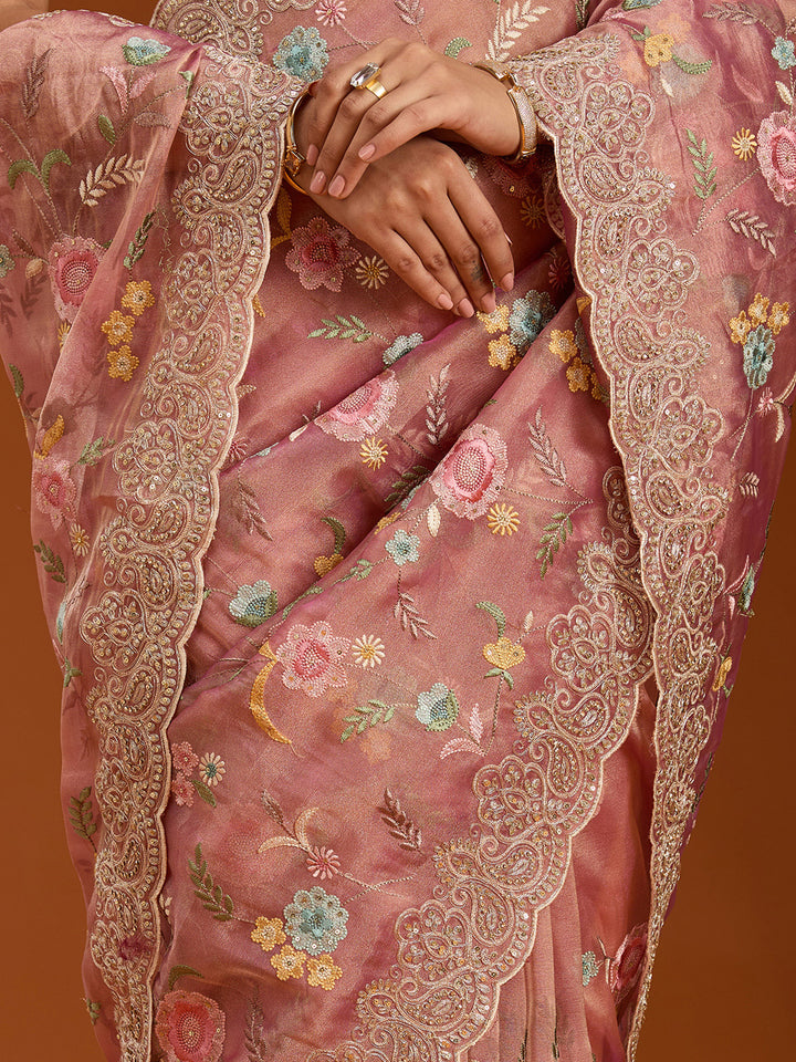 Onion Pink Cording Tissue Saree