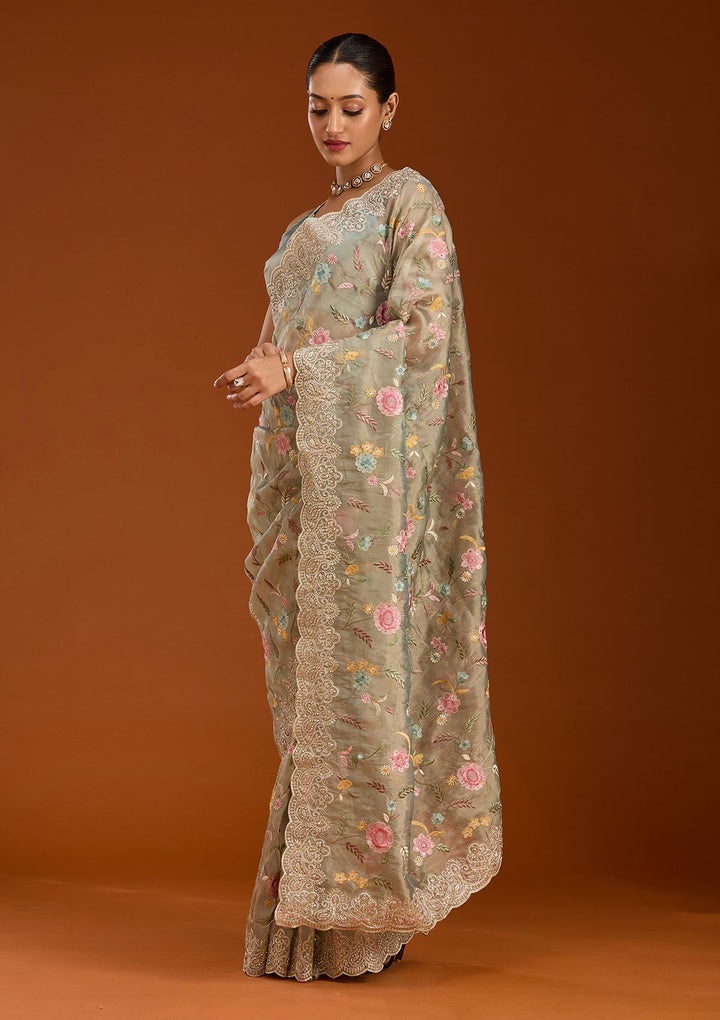 Sky Blue Cording Tissue Saree