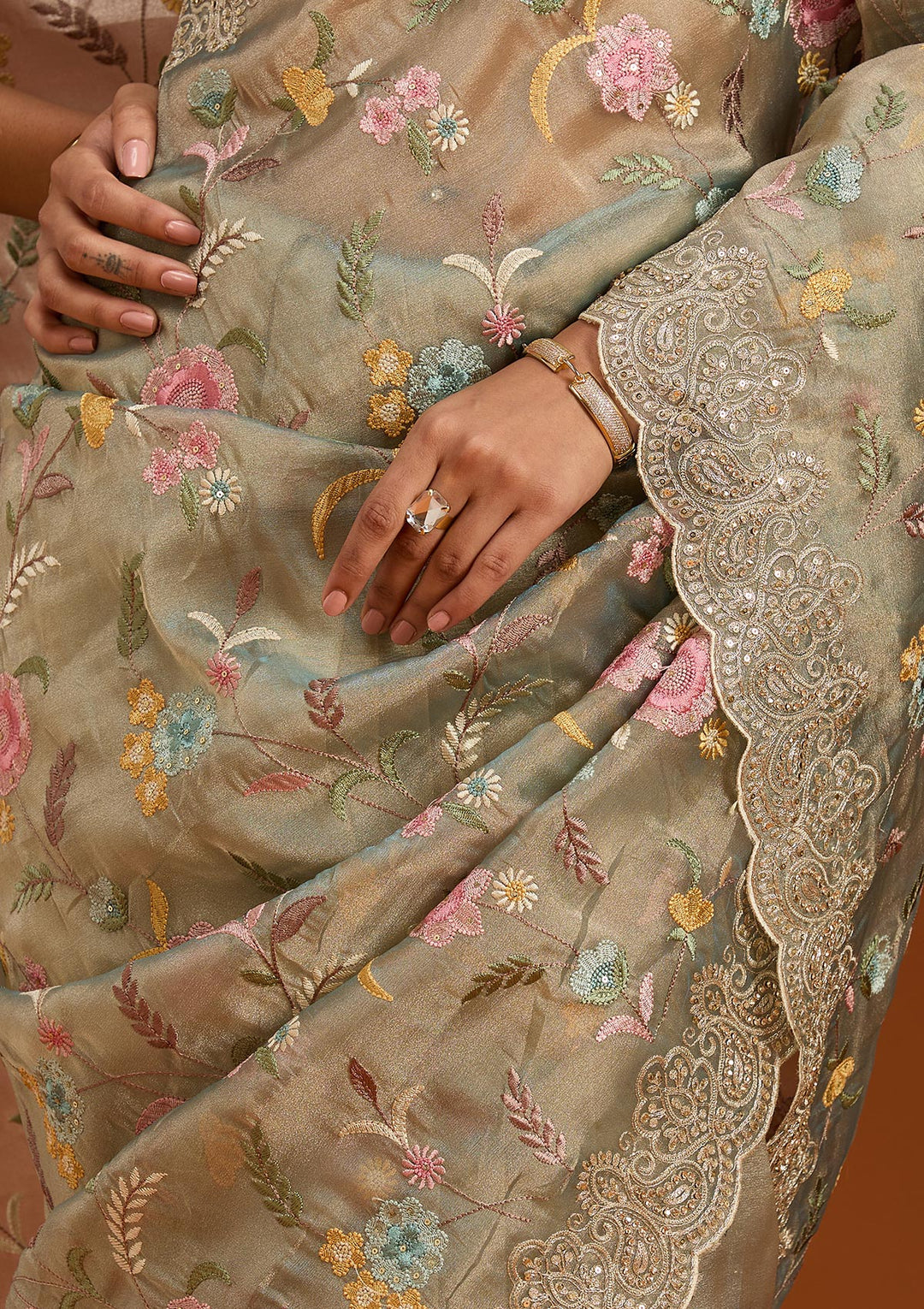 Sky Blue Cording Tissue Saree