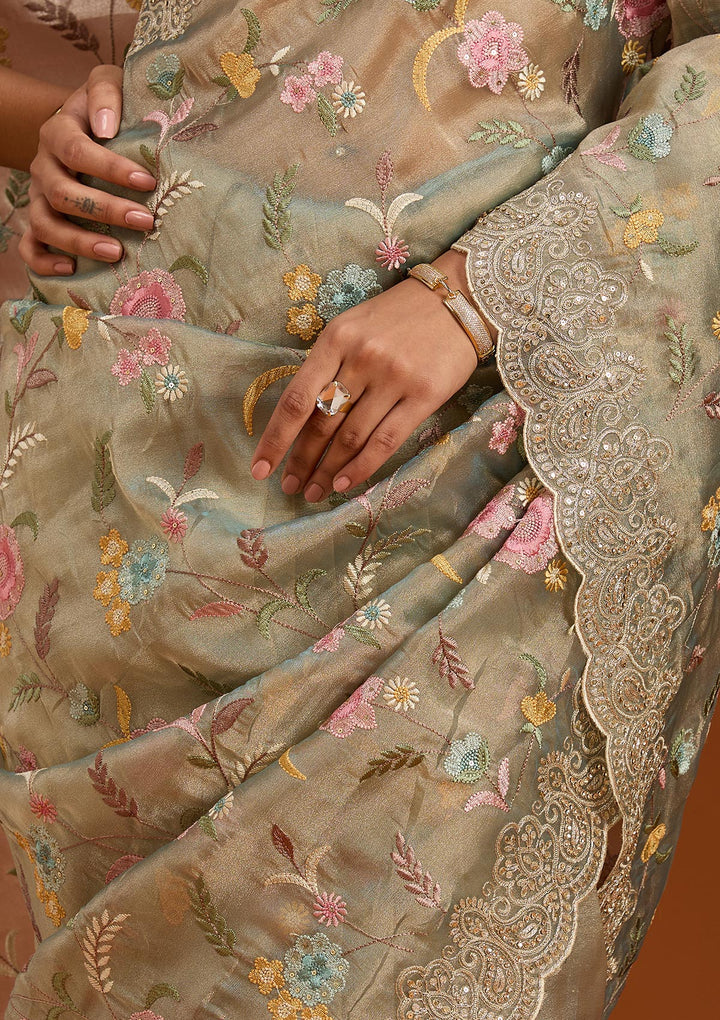 Sky Blue Cording Tissue Saree