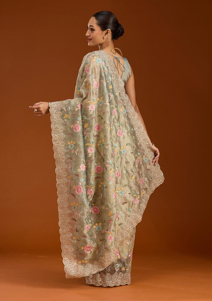 Sky Blue Cording Tissue Saree