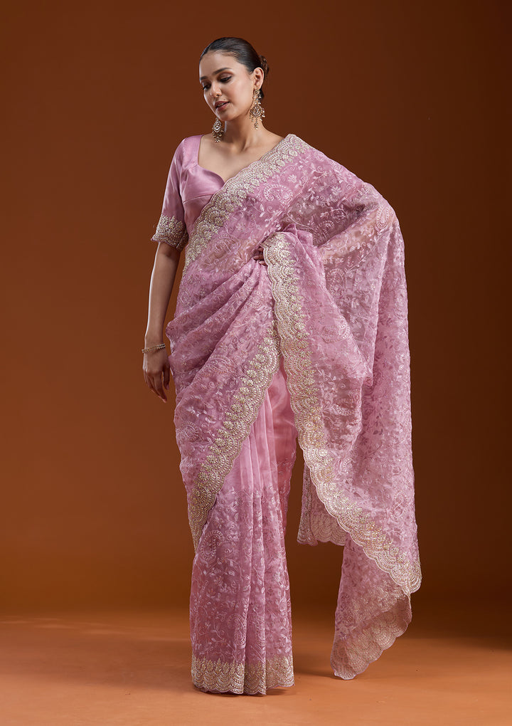 Lavender Cording Tissue Saree