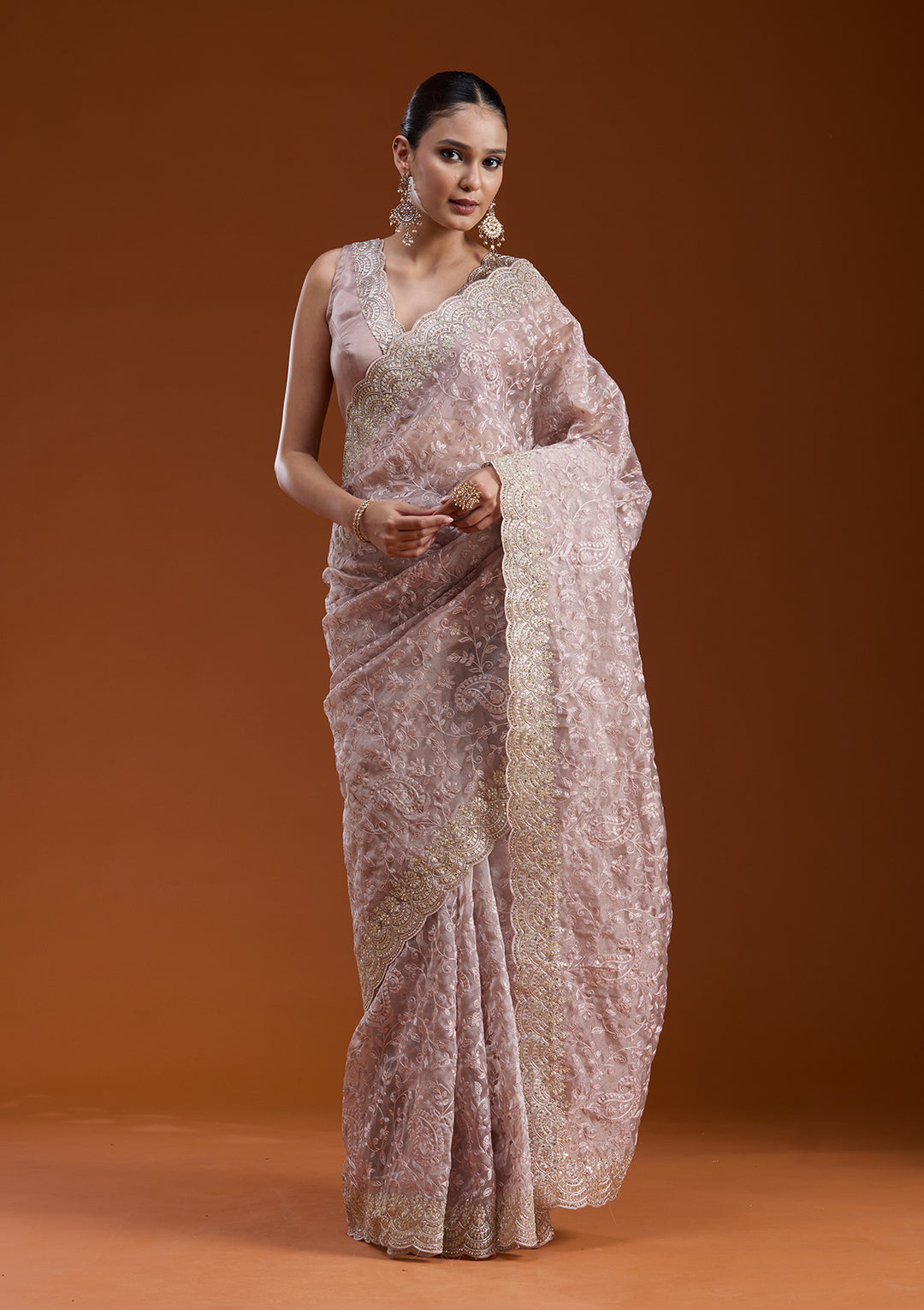 Mauve Cording Tissue Saree