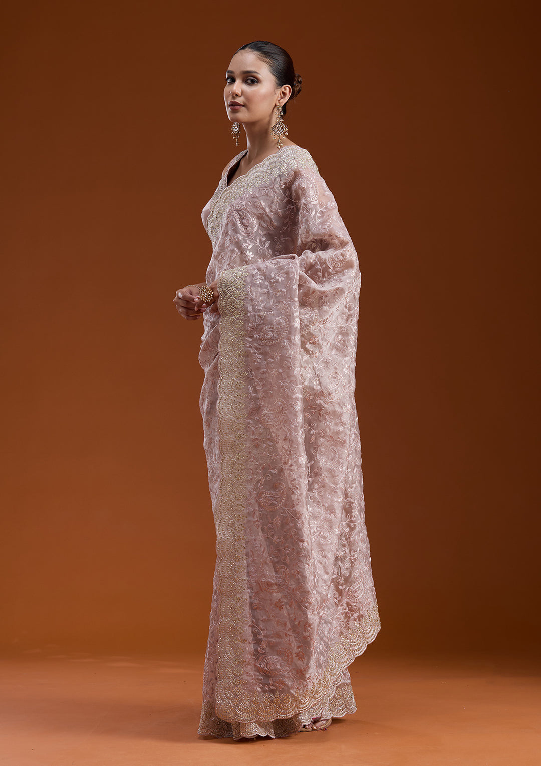 Mauve Cording Tissue Saree