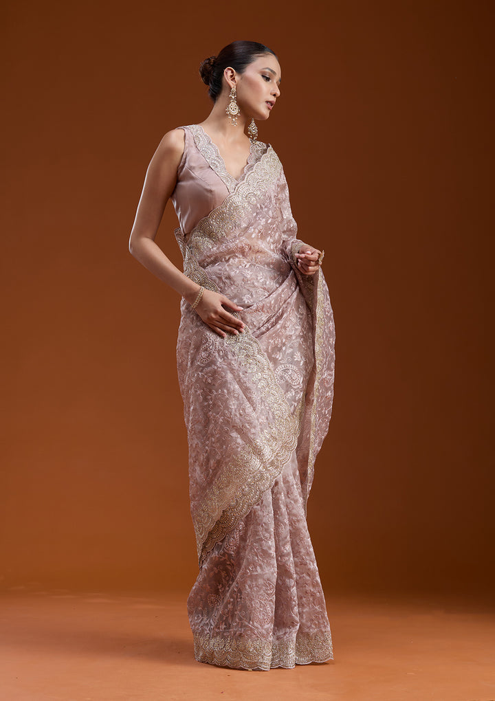 Mauve Cording Tissue Saree