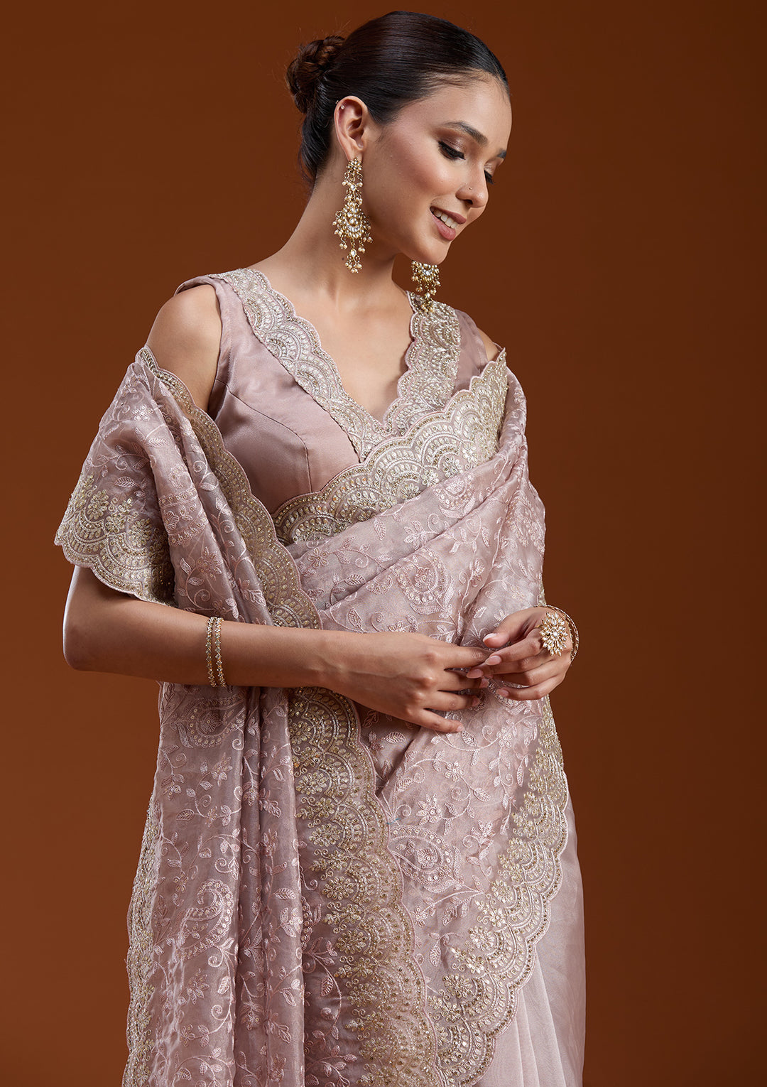 Mauve Cording Tissue Saree