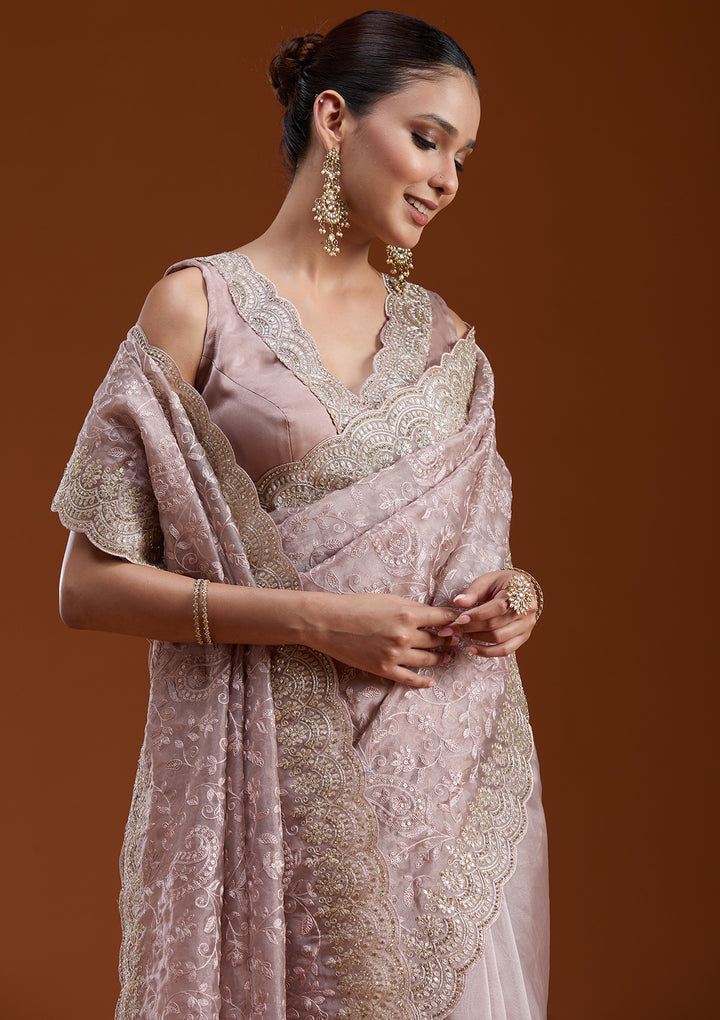 Mauve Cording Tissue Saree