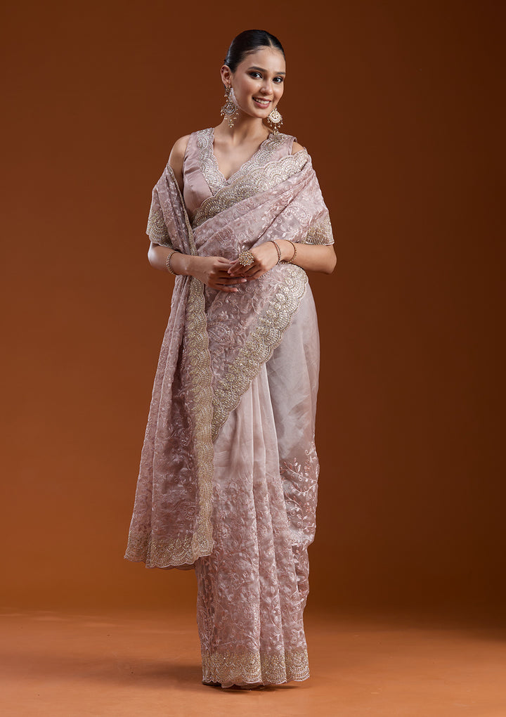 Mauve Cording Tissue Saree