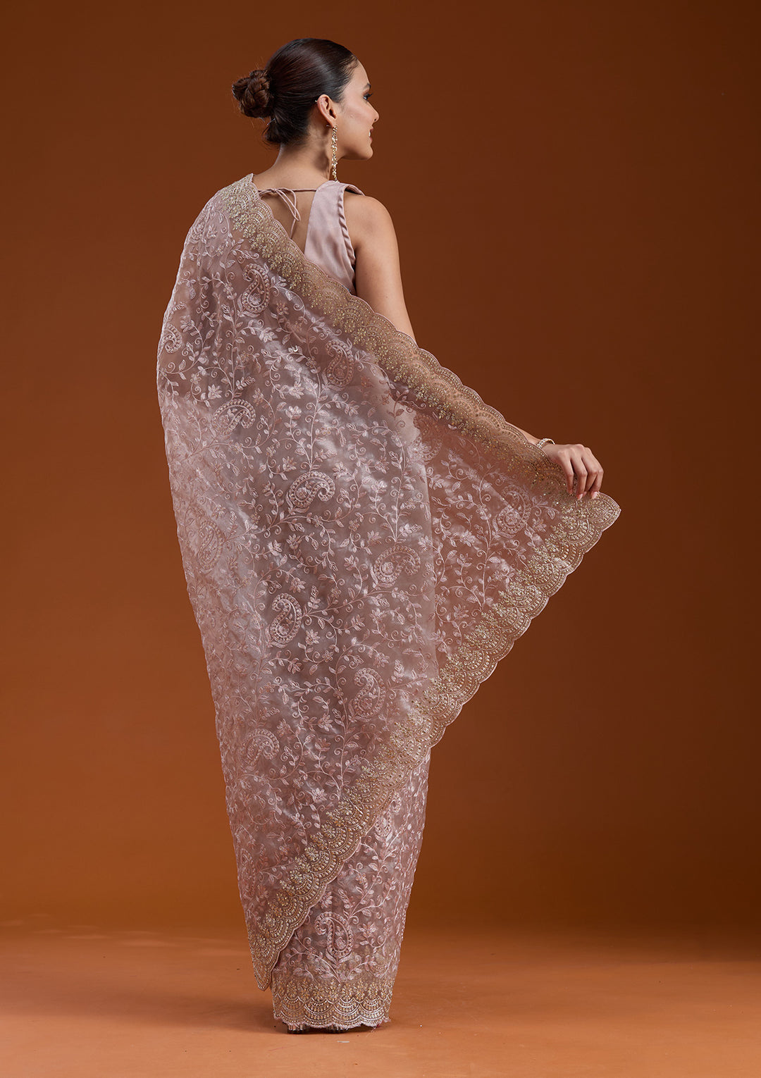 Mauve Cording Tissue Saree