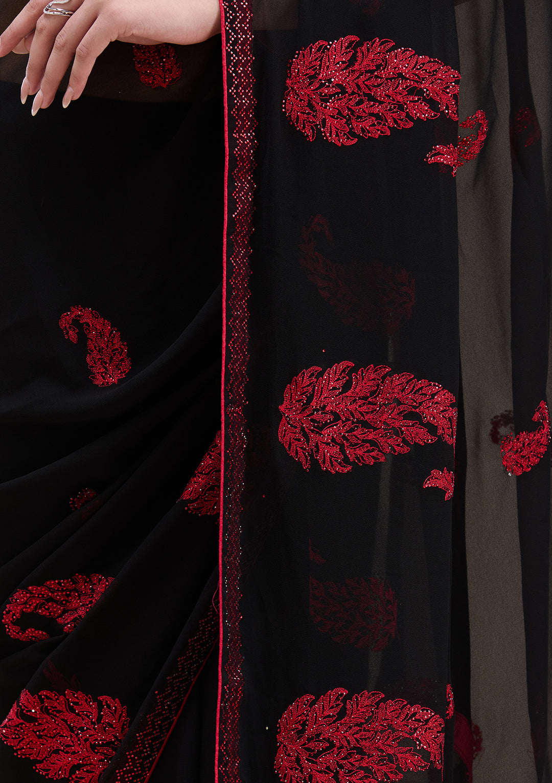 Black Threadwork Georgette Saree